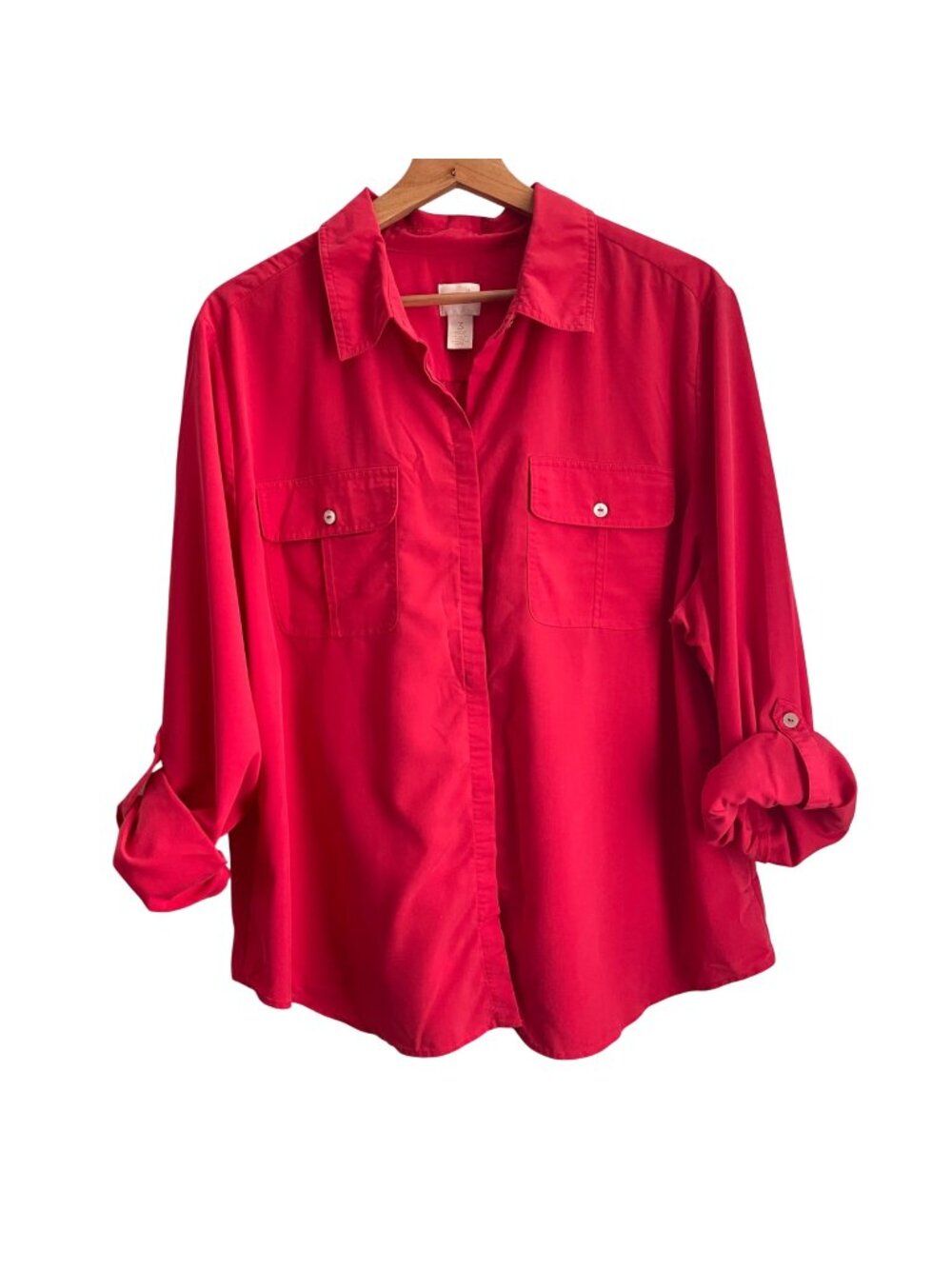 Chicos Women Red Button Up Blouse Top Size 3 Coastal Preppy Classic Minimalist